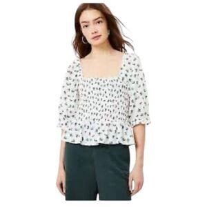 Loft Smocked Populm Top XS